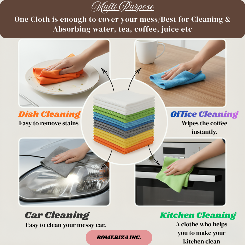 Romeriza Microfiber Cleaning Cloths Reusable Set