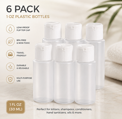 1 Oz Premium Refillable Mini Plastic Bottles With Airtight Caps BPA-Free.