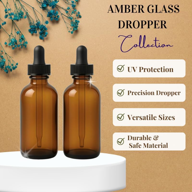 Amber Glass Dropper Bottles 4 oz for Essential Oils