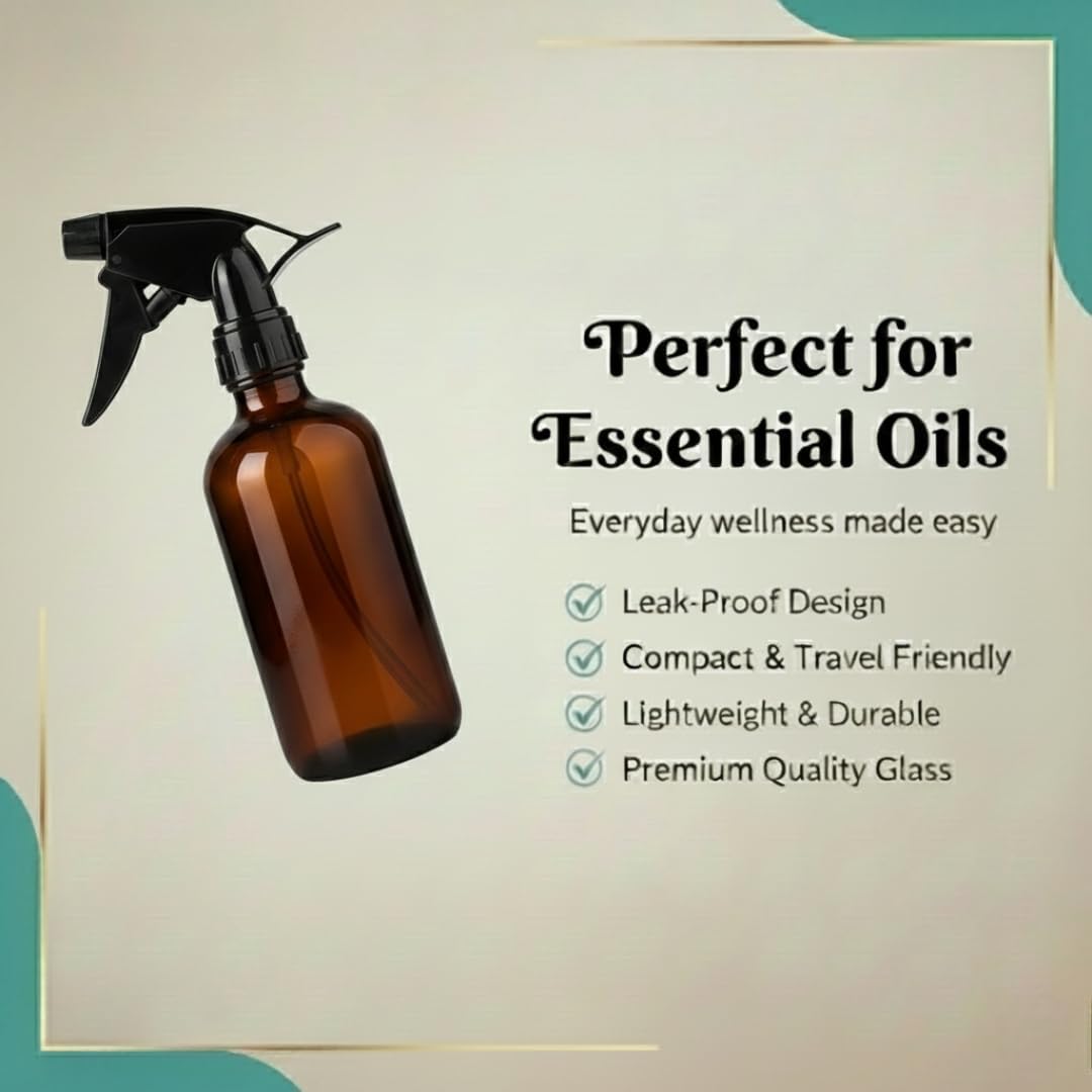 Amber Glass Spray Bottles 16 oz Reusable Mist Sprayer