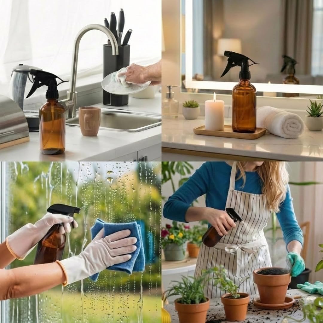 Amber Glass Spray Bottles 16 oz Reusable Mist Sprayer