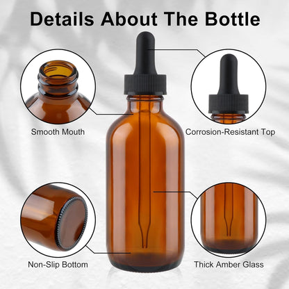 Amber Glass Dropper Bottles 4 oz for Essential Oils