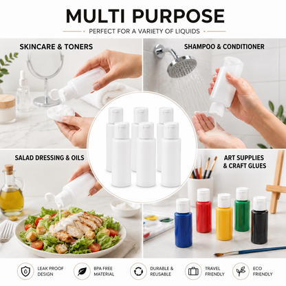 2 Oz Premium Leakproof Refillable Plastic BPA, BPF-Free Bottles