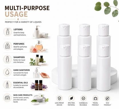 2 Oz Premium Leakproof Refillable Plastic BPA, BPF-Free Bottles