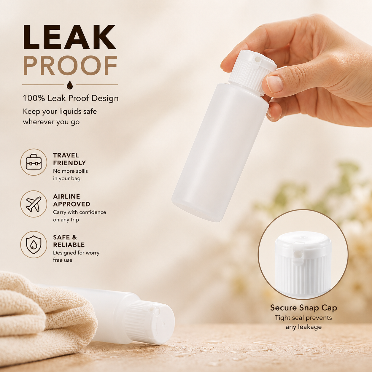 2 Oz Premium Leakproof Refillable Plastic BPA, BPF-Free Bottles